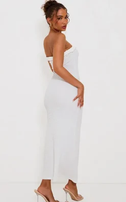 Petite White Textured Twist Detail Maxi Dress