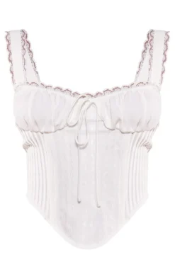 Petite White Woven Corset With Lace Trims