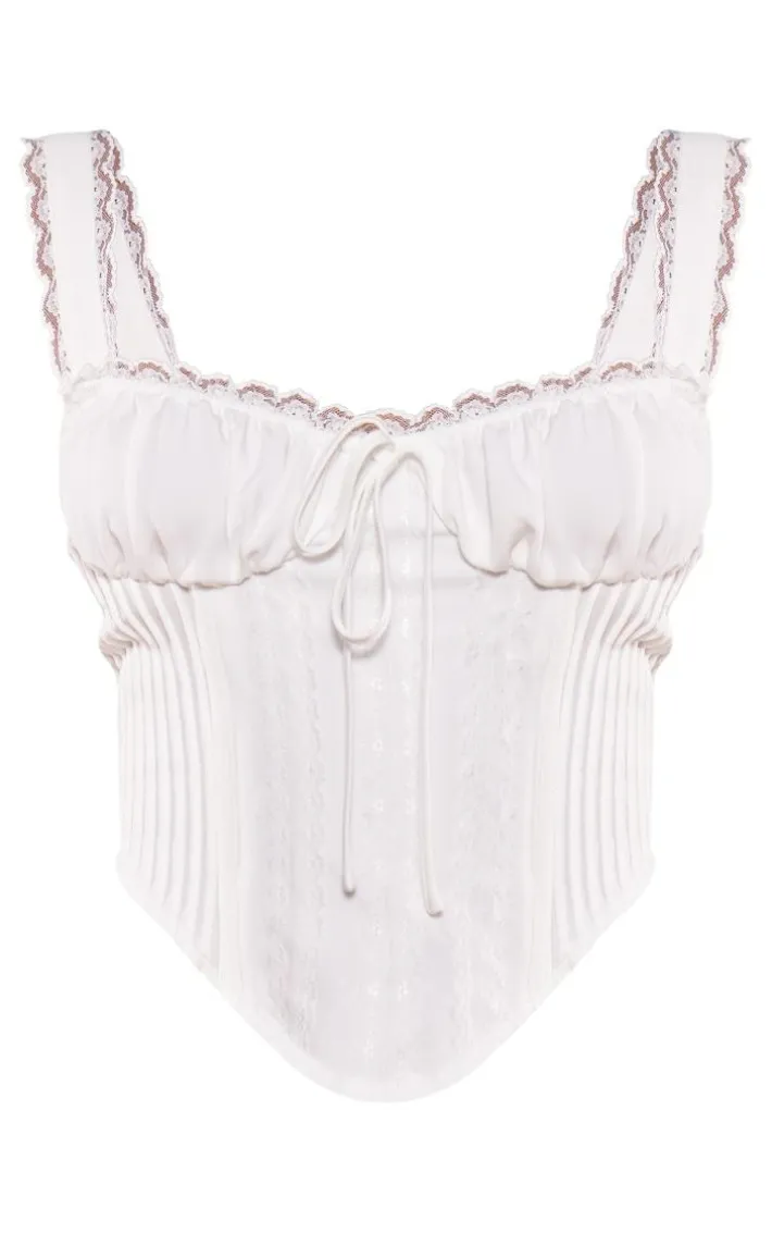 Petite White Woven Corset With Lace Trims