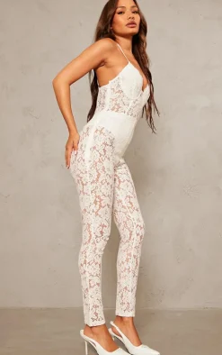 Petite White Woven Lace Jumpsuit