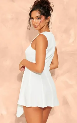 Petite White Woven Sleeveless Asymmetric Hem Mini Dress