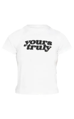 Petite White Yours Truly Graphic Fitted Top