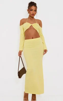 Petite Yellow Knitted Tie Waist Maxi Skirt