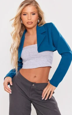 Petrol Blue Minimal Super Crop Blazer