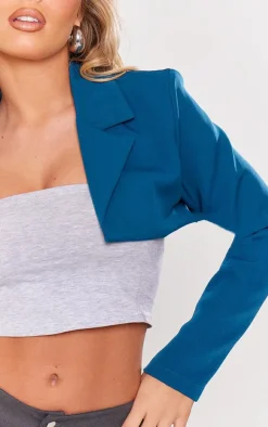 Petrol Blue Minimal Super Crop Blazer