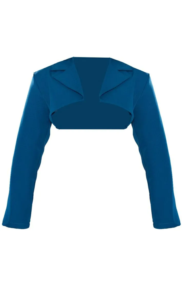 Petrol Blue Minimal Super Crop Blazer