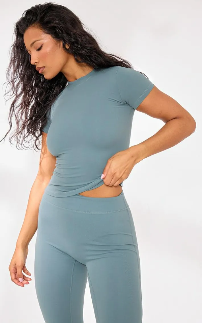 Petrol Blue Snatched Sculpt Short Sleeve T Shirt