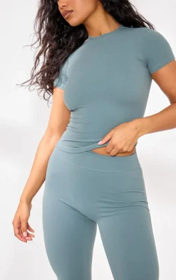 Petrol Blue Snatched Sculpt Short Sleeve T Shirt