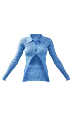 Petrol Blue Spacedye Button Front Cardigan