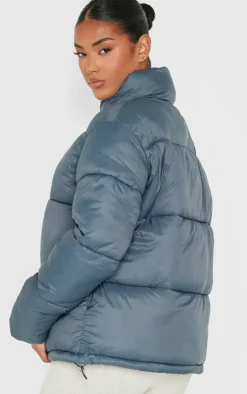 Petrol Shell Quilted Puffer Coat