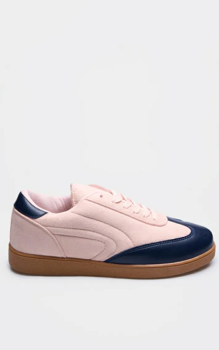 Pink and Blue PU Contrast Panel Lace Up Sneakers