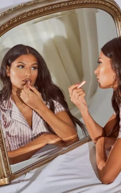 Pink And Grey Stripe Satin Short PJ Set