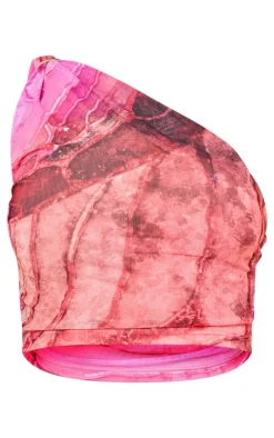 Pink Asymmetric Printed Crop Top