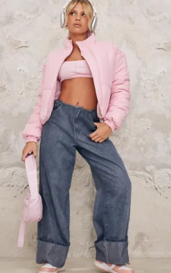 Pink Back Bow Detail Cropped Puffer Jacket