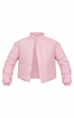 Pink Back Bow Detail Cropped Puffer Jacket