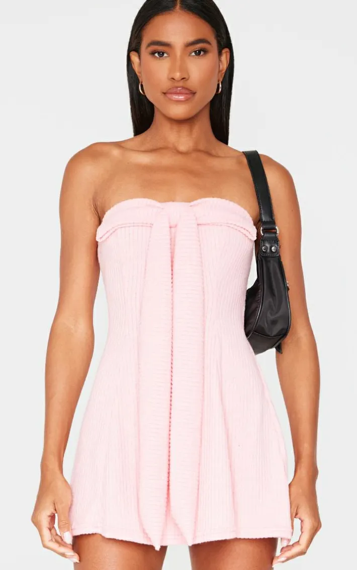 Pink Bandeau Bow Detail Bodycon Dress