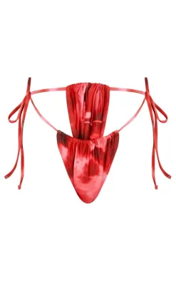 Pink Blurred Ink Print Ruched Bikini Bottoms