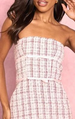 Pink Boucle Bandeau Bow Detail Mini Dress