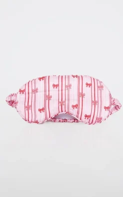 Pink Bow Print Satin Eye Mask