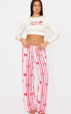Pink Bow Stripe Print Long Pj Set
