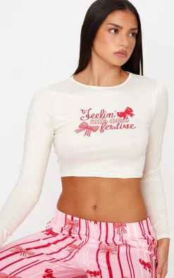 Pink Bow Stripe Print Long Pj Set