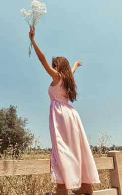 Pink Button Up Poplin Midaxi Dress