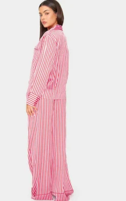 Pink Candy Stripe Satin Long Pj Set