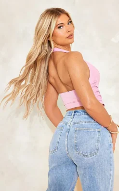 Pink Cargo Lace Up Side Zip Up Crop Top