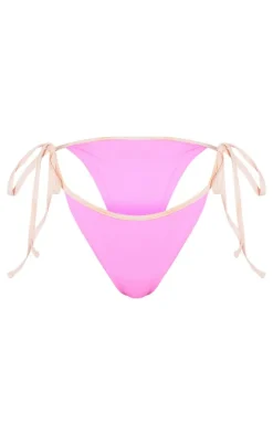 Pink Contrast Binding Bow Tie Side Bikini Bottoms