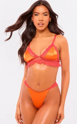 Pink Contrast Lace Trim Bralette Lingerie Set