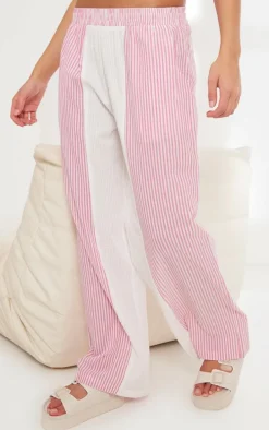 Pink Contrast Pinstripe Linen Look Pants