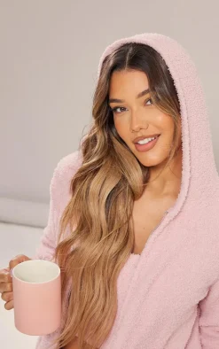 Pink Cosy Long Sleeve Zip Up Hooded Pajama Top