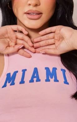 Pink Cotton Miami Printed Racer Crop Top