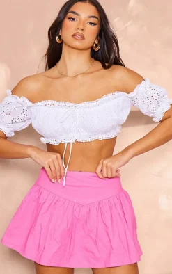 Pink Cotton Poplin Dip Waistband Mini Skort