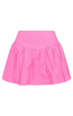 Pink Cotton Poplin Dip Waistband Mini Skort