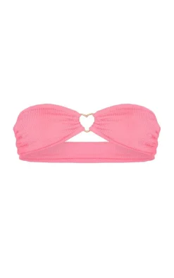Pink Crinkle Heart Trim High Leg Bikini Bottoms
