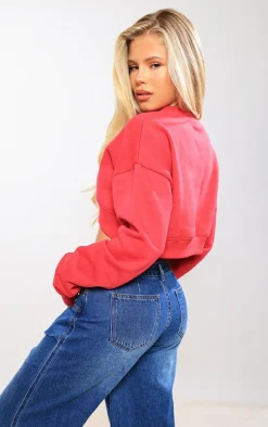 Pink Curve Hem Cropped Sweatshirt