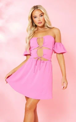 Pink Cut Out Tie Bardot Shift Dress