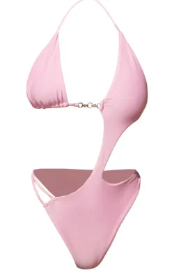 Pink Diamante Trim Cut Out Swimsuit