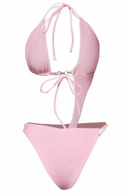 Pink Diamante Trim Cut Out Swimsuit