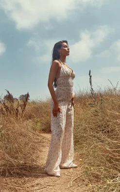 Pink Ditsy Floral Printed Halterneck Jumpsuit