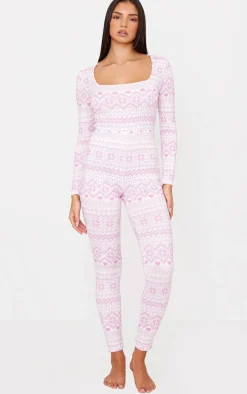 Pink Fairisle Print Long Sleeve Pajama Onesie