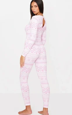 Pink Fairisle Print Long Sleeve Pajama Onesie