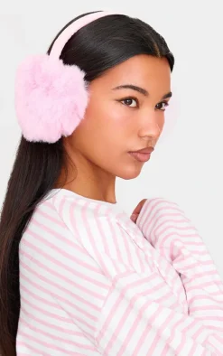 Pink Faux Fur Heart Ear Muffs