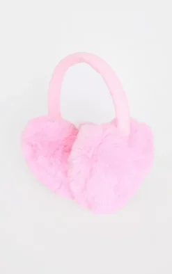Pink Faux Fur Heart Ear Muffs