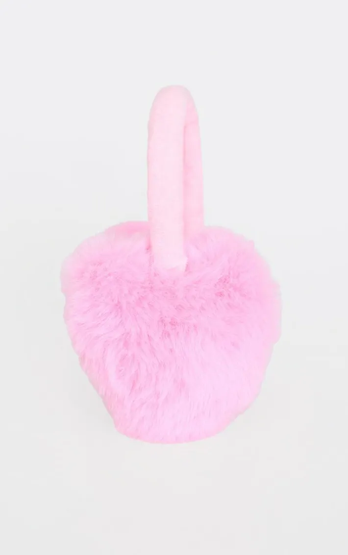 Pink Faux Fur Heart Ear Muffs