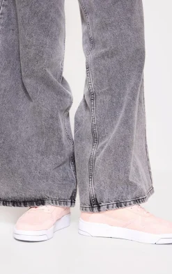 Pink Faux Suede Panel Chunky Lace Up Sneakers