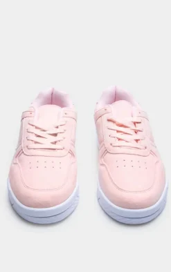 Pink Faux Suede Panel Chunky Lace Up Sneakers