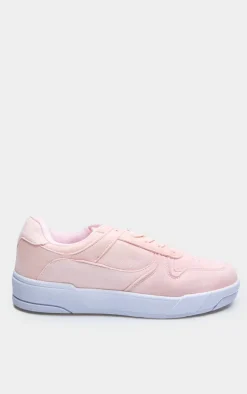 Pink Faux Suede Panel Chunky Lace Up Sneakers