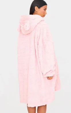Pink Fleece Teddy Cut Hooded Blanket